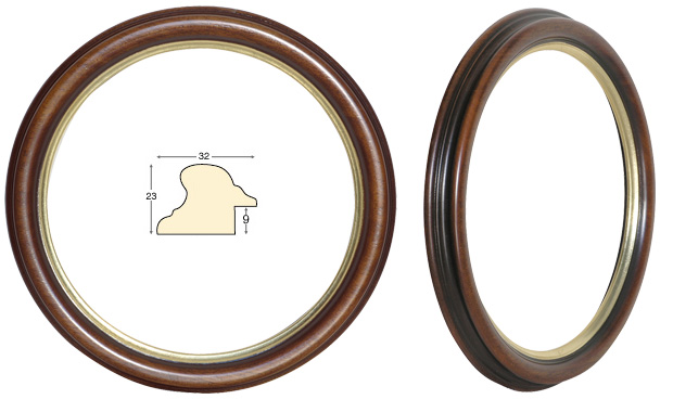 Round frames, walnut, gold fillet - diameter 24 cm