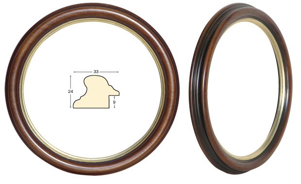 Round frames, walnut, gold fillet - diameter 30 cm