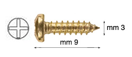 Brass-plated screws, cylindrical head, mm 3x9 - Pack 1000 pcs