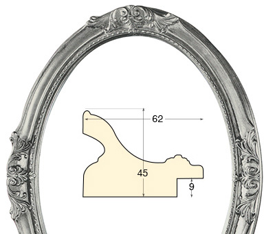 Oval frames, decorated, silver - 40x50 cm