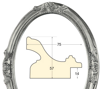 Oval frames, decorated, silver - 60x80 cm