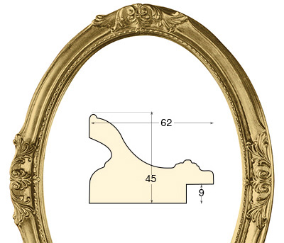 Oval frames, decorated, golden - 40x50 cm