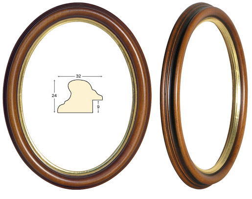Oval frames, walnut, gold fillet - 24x30 cm