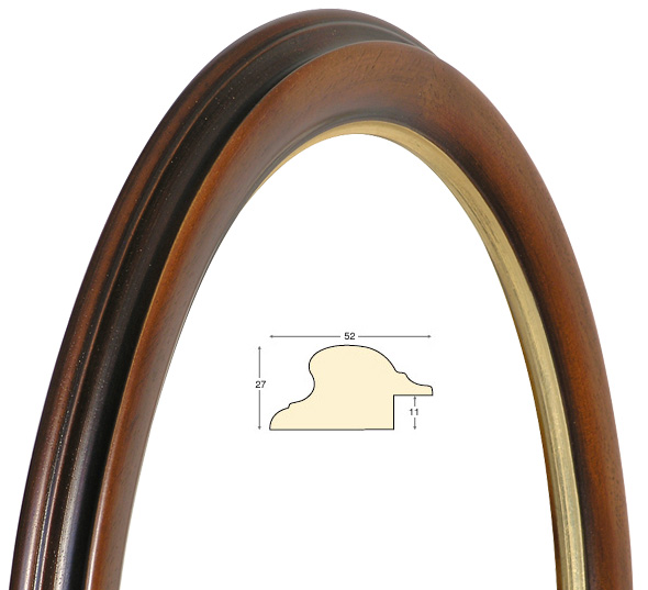 Oval frames, walnut, gold fillet - 40x50 cm