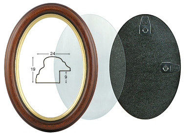 Oval frames, walnut, gold fillet, complete - 9x12 cm