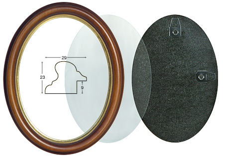 Oval frames, walnut, gold fillet, complete - 13x18 cm