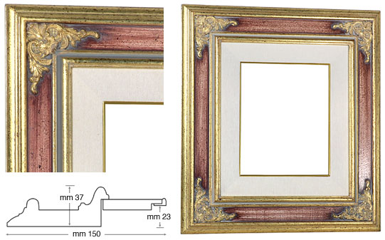 Venice frame with red band, linen liner, 240x300 mm