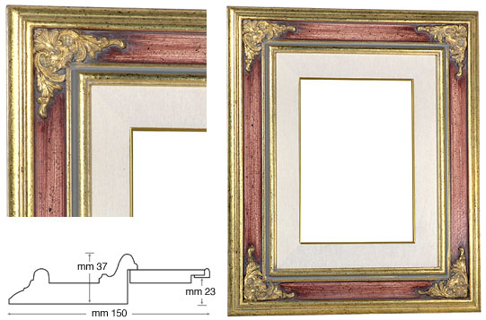 Venice frame with red band, linen liner, 250x350 mm