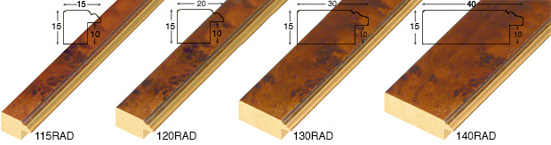 Moulding burl veneer 15mm - matt brown with gold fillet