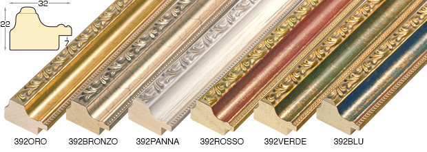 Moulding finger-jointed pine width 32mm - gold with relief decorations