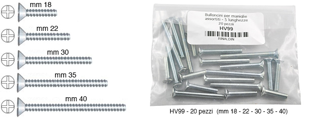 Screws for handles with flat head, 18 mm - Pack 100
