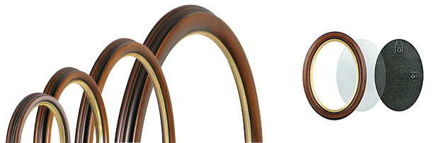 Oval frames, walnut, gold fillet - 7x9 cm
