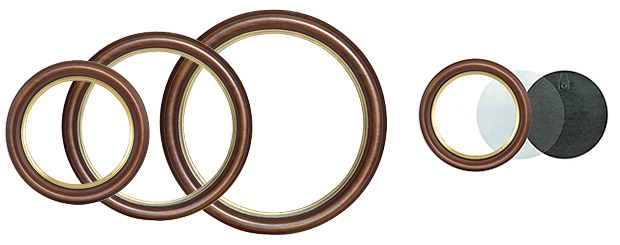 Round frames, walnut, gold fillet - diameter 8 cm