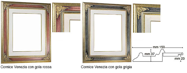 Venice frame with red band, linen liner, 240x300 mm