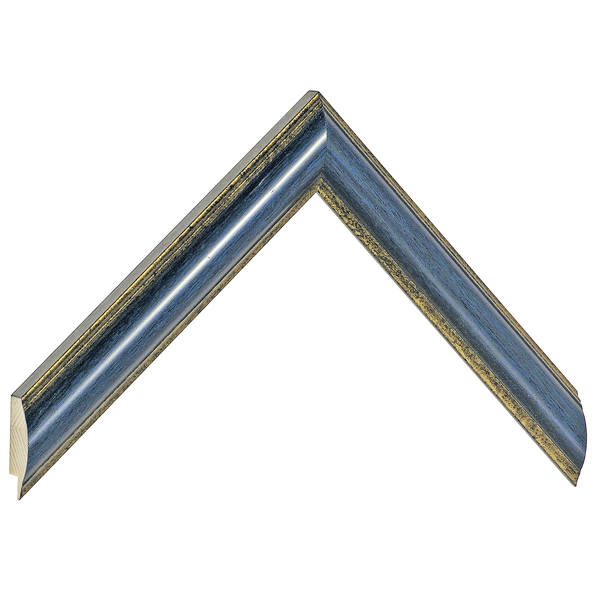 Moulding finger-jointed pine - Width 25mm - blue, gold sight edge  - Sample