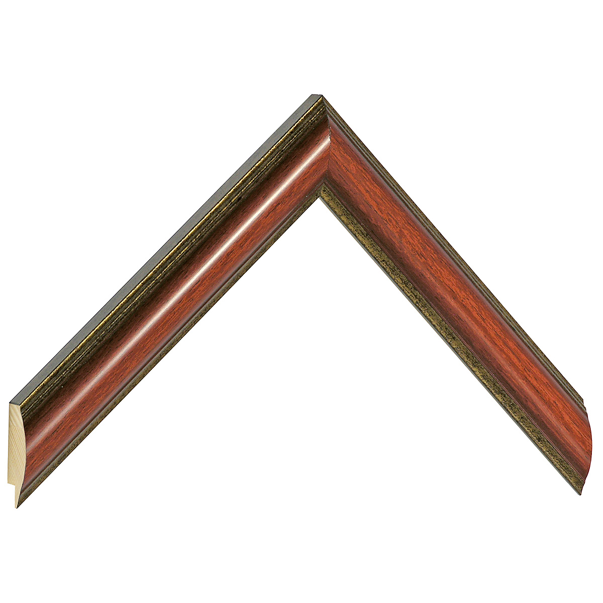 Moulding finger-jointed pine - Width 25mm - mahogany, gold sight edge  - Sample