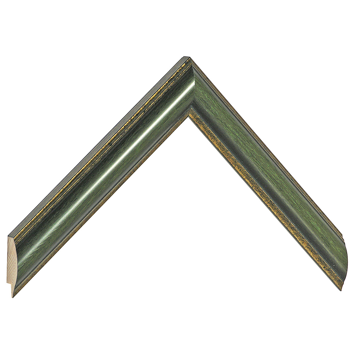 Moulding finger-jointed pine - Width 25mm - green, gold sight edge  - Sample