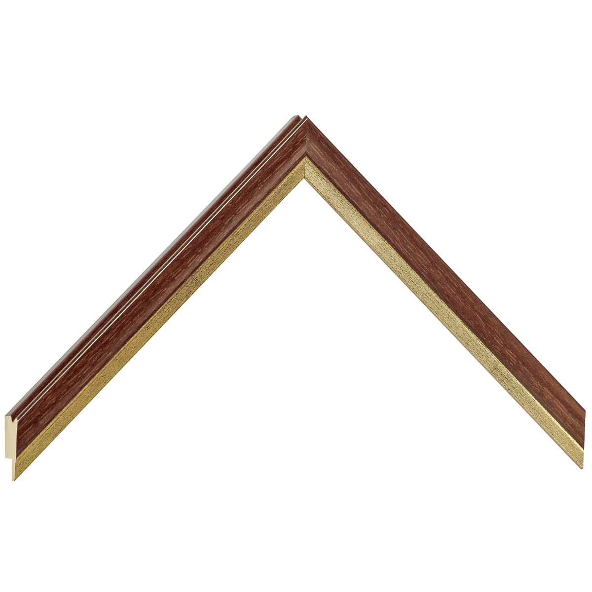 Moulding finger-jointed pine, width 16mm, height 16 - Walnut, gold edge - Sample