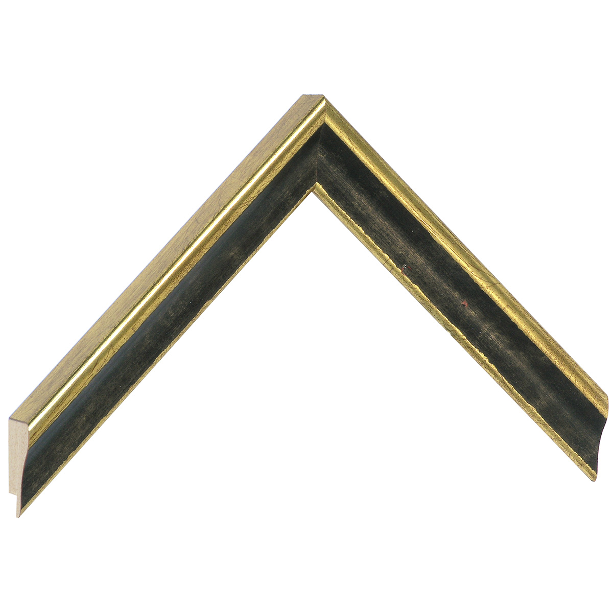 Moulding finger-jointed pine, width 23mm, height 22 - Gold, black band - Sample