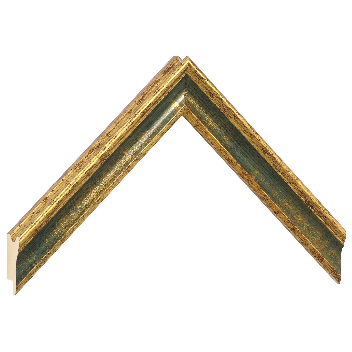 Moulding finger-jointed pine, 25mm - finish gold, green band - Sample