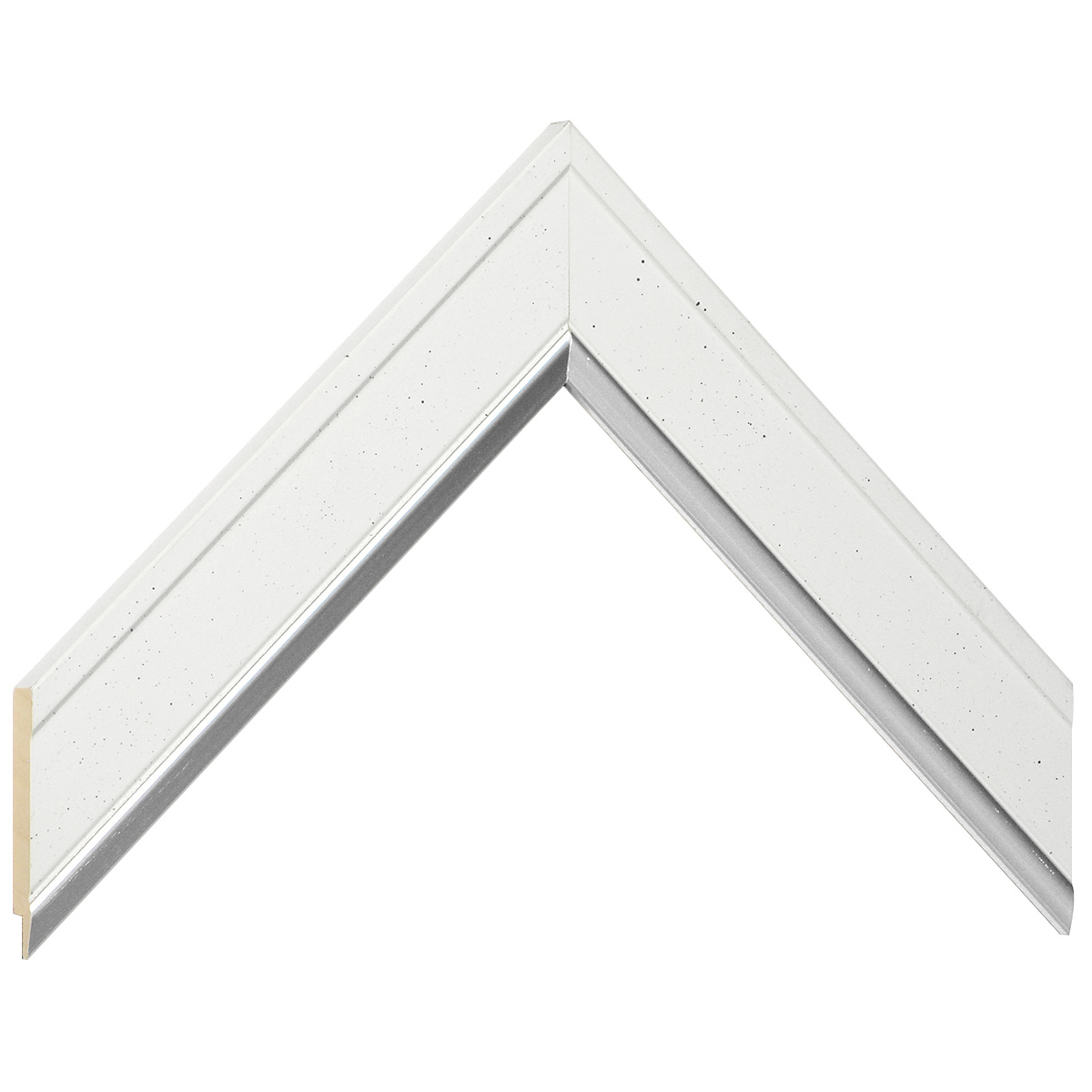 Liner finger-jointed pine, width 35mm, height 11 - White, silver edge - Sample