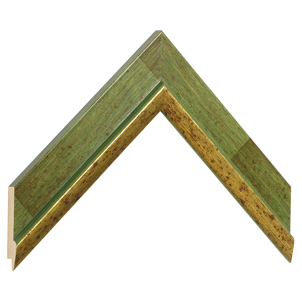 Moulding finger-jointed pine 39mm - green colour with gold edge - Sample