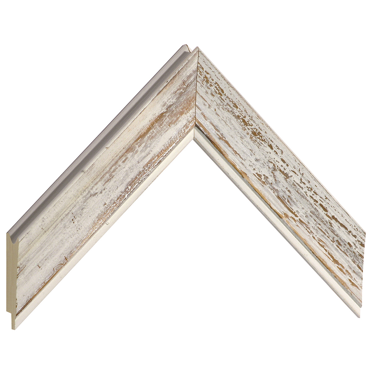 Moulding finger-jointed fir, width 40 mm, distressed white-brown - Sample
