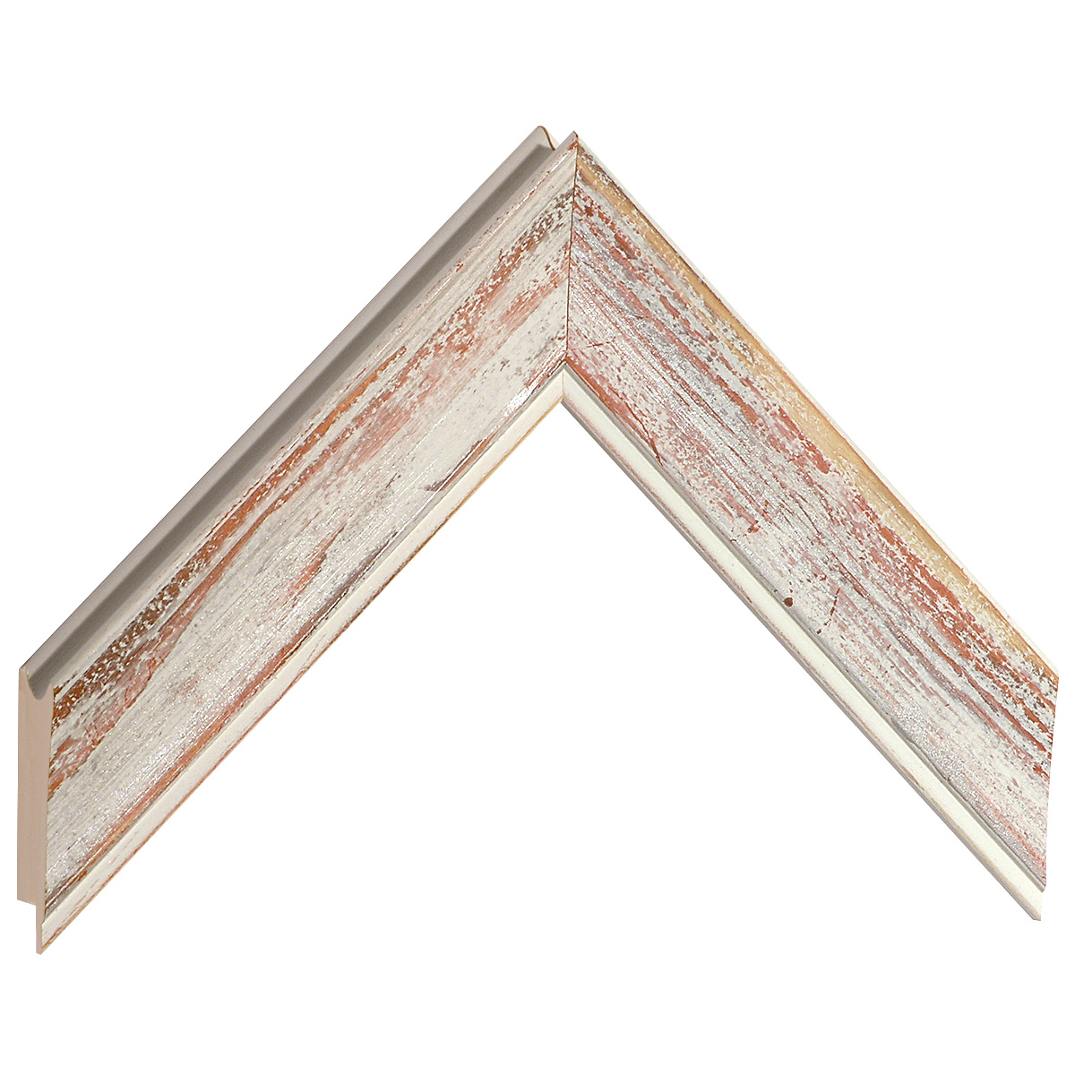 Moulding finger-jointed fir, width 40 mm, distressed white-pink - Sample