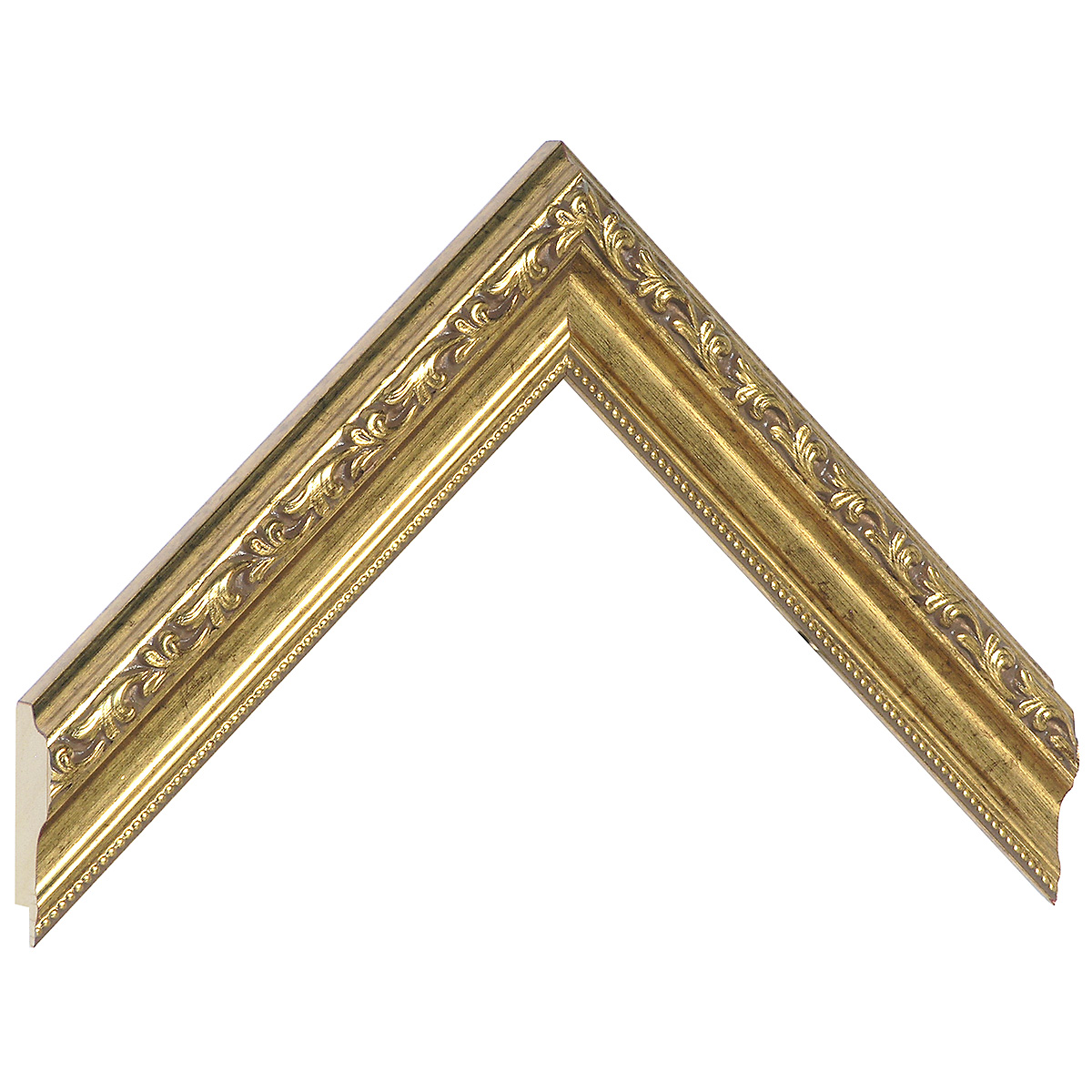 Moulding finger-jointed pine width 32mm - gold with relief decorations - Sample
