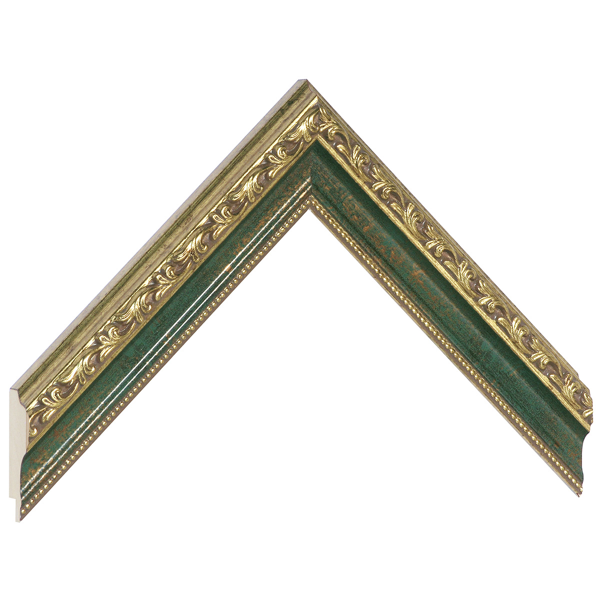 Moulding finger-jointed pine width 32mm - green with gold decorations - Sample