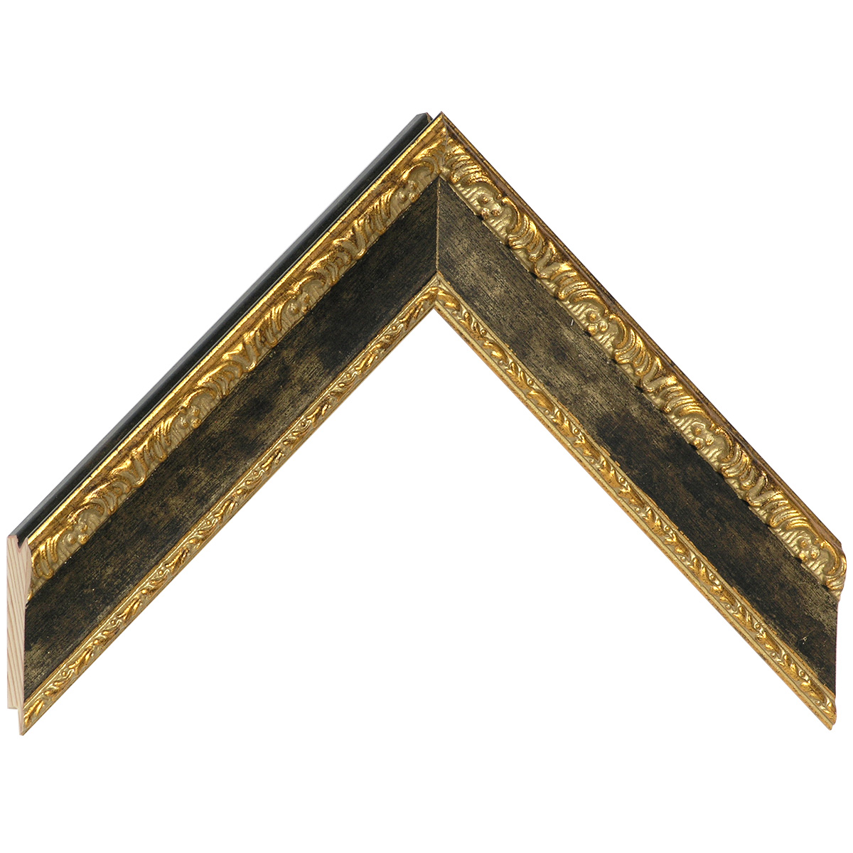 Moulding finger-jointed fir, width 35mm, height 23 - Black, decorated - Sample