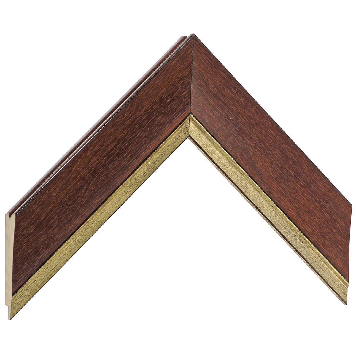 Moulding finger-jointed pine - Width 43mm - Walnut with gold fillet - Sample