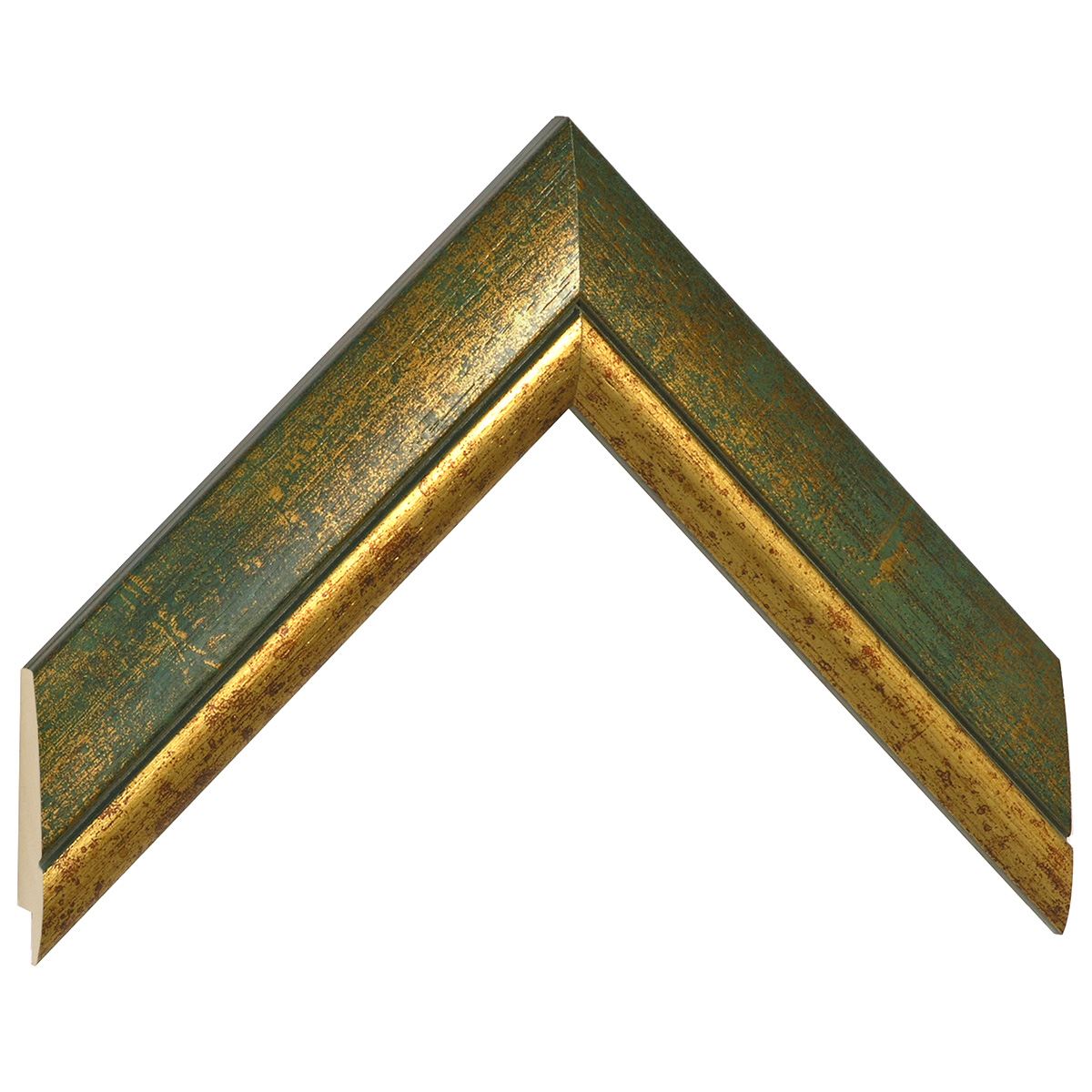 Moulding finger-jointed pine, width 40mm, height 18 - Green, gold edge - Sample