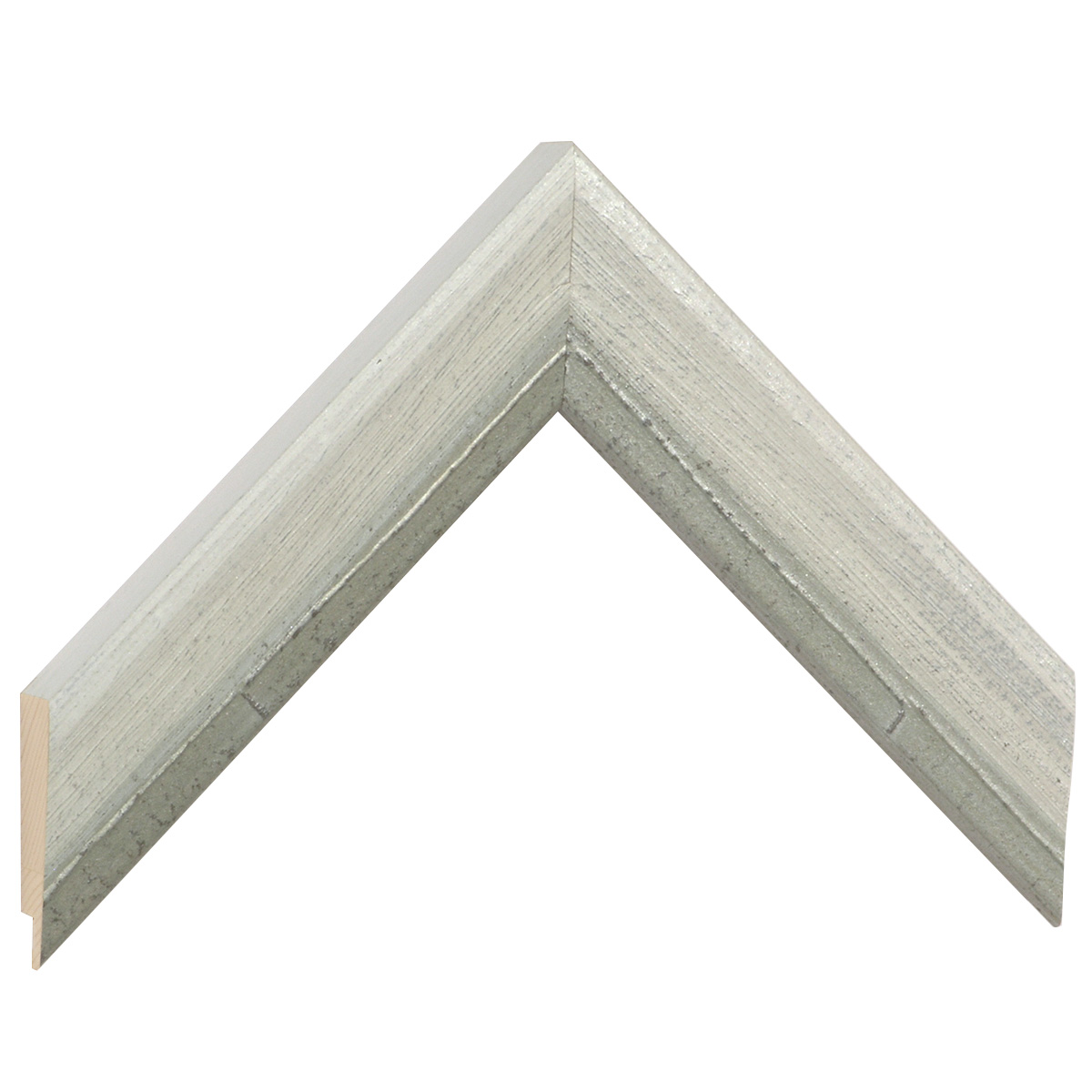 Moulding finger-jointed fir 37mm - distressed white finish, silver edg - Sample