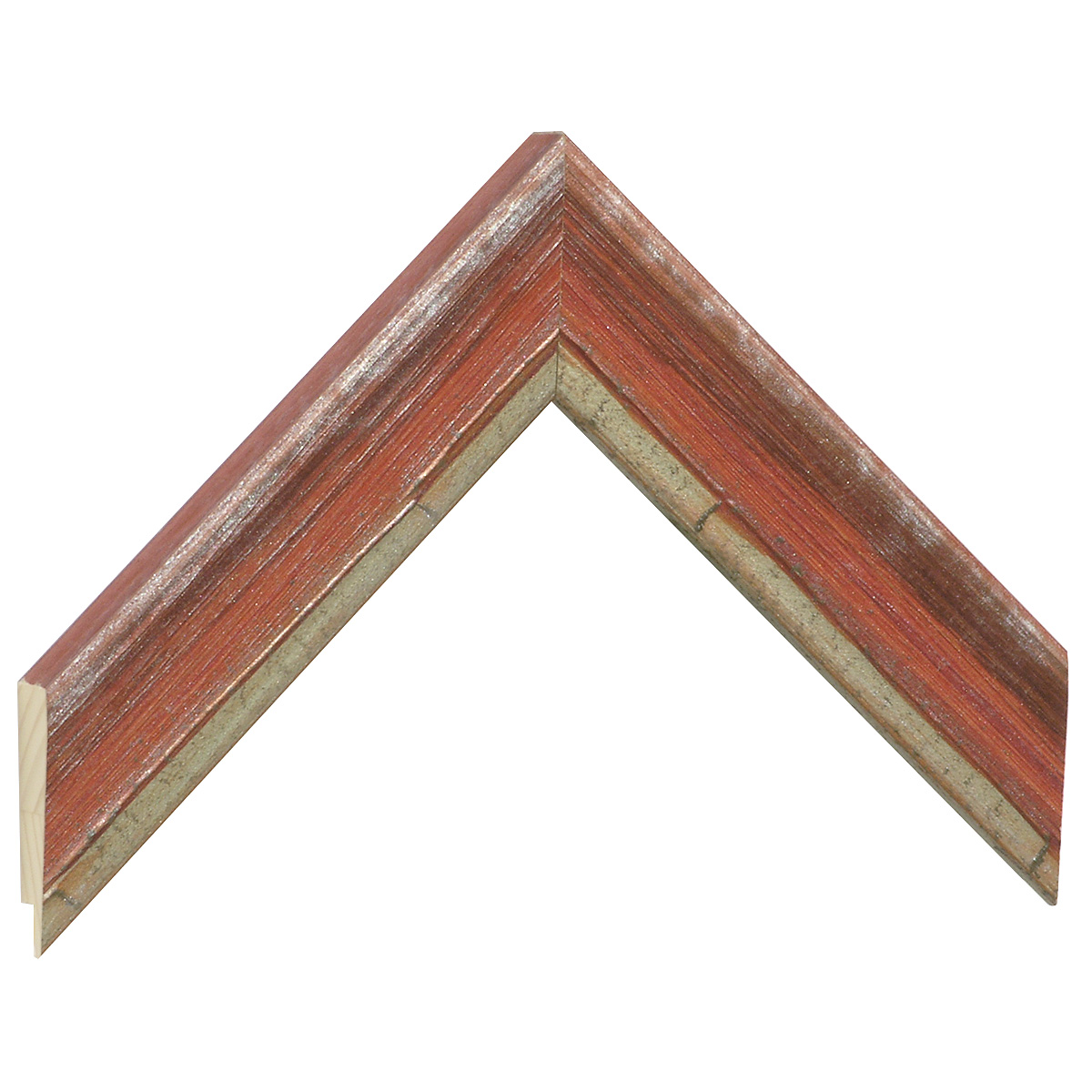 Moulding finger-jointed fir 37mm - distressed red finish, silver edge - Sample