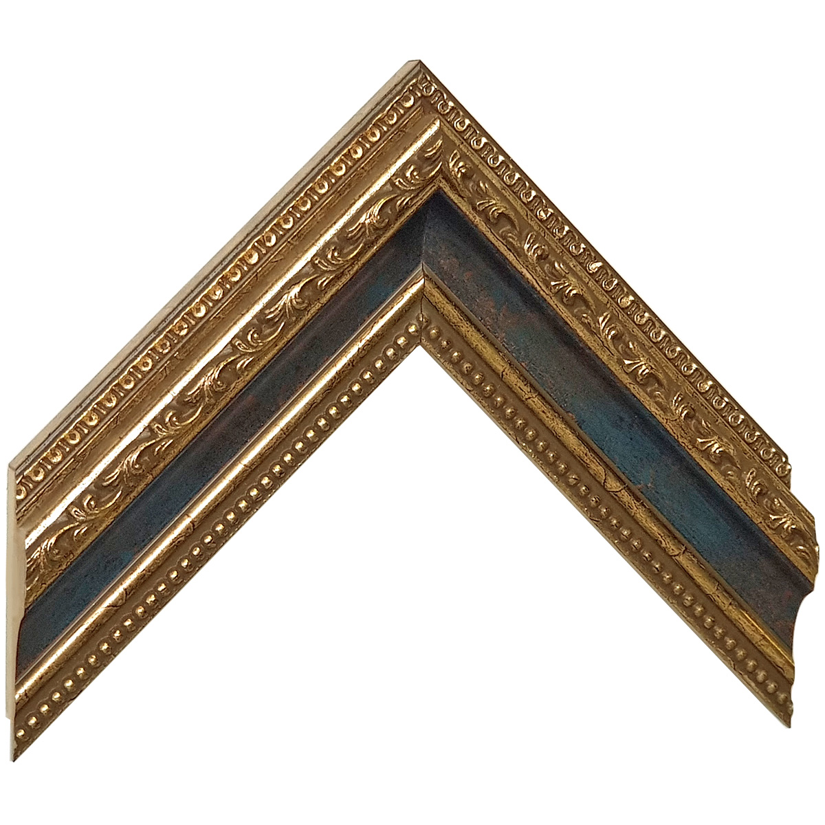 Moulding finger-jointed pine - width 53mm height 35 - gold, blue band - Sample