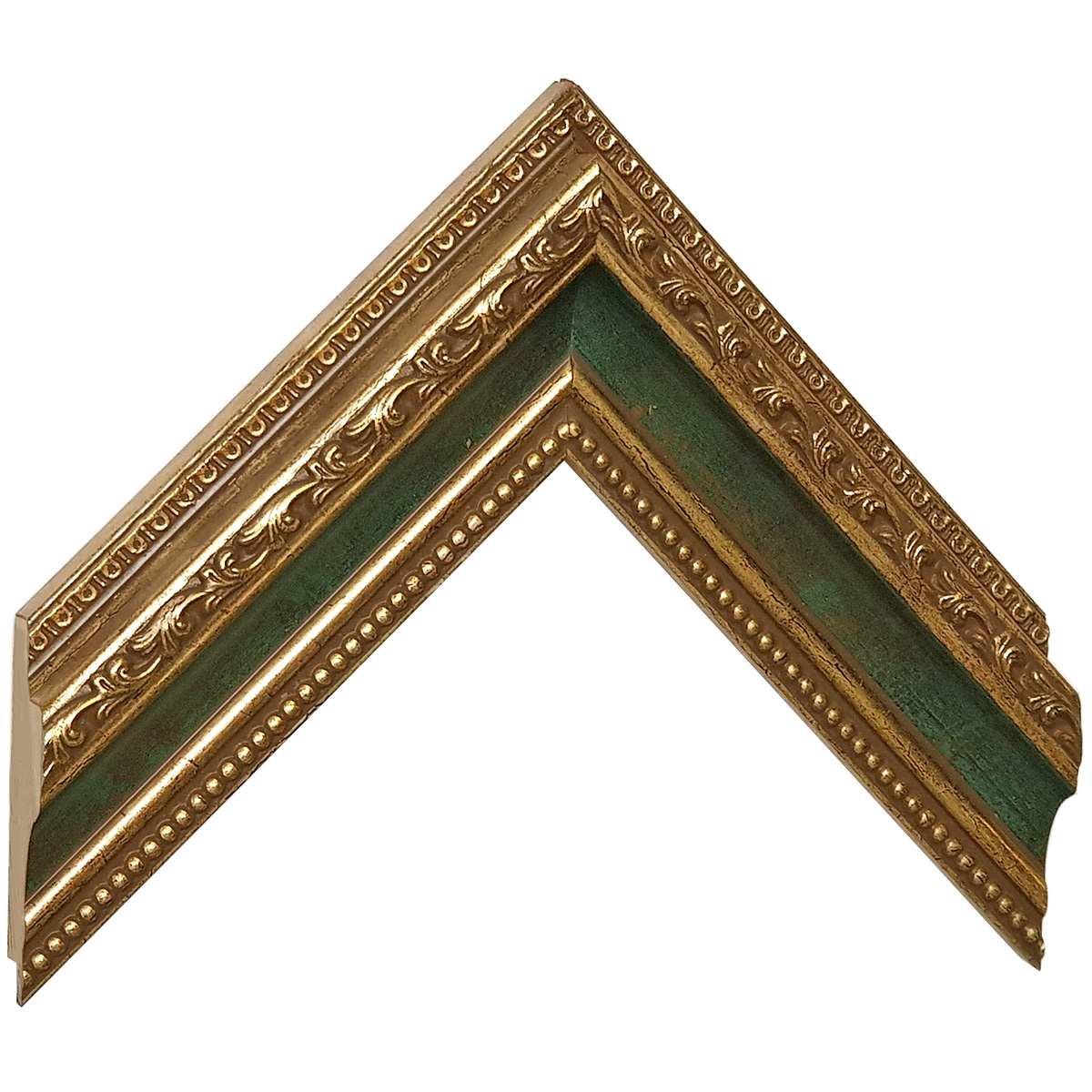 Moulding finger-jointed pine - width 53mm height 35 - gold, green band - Sample