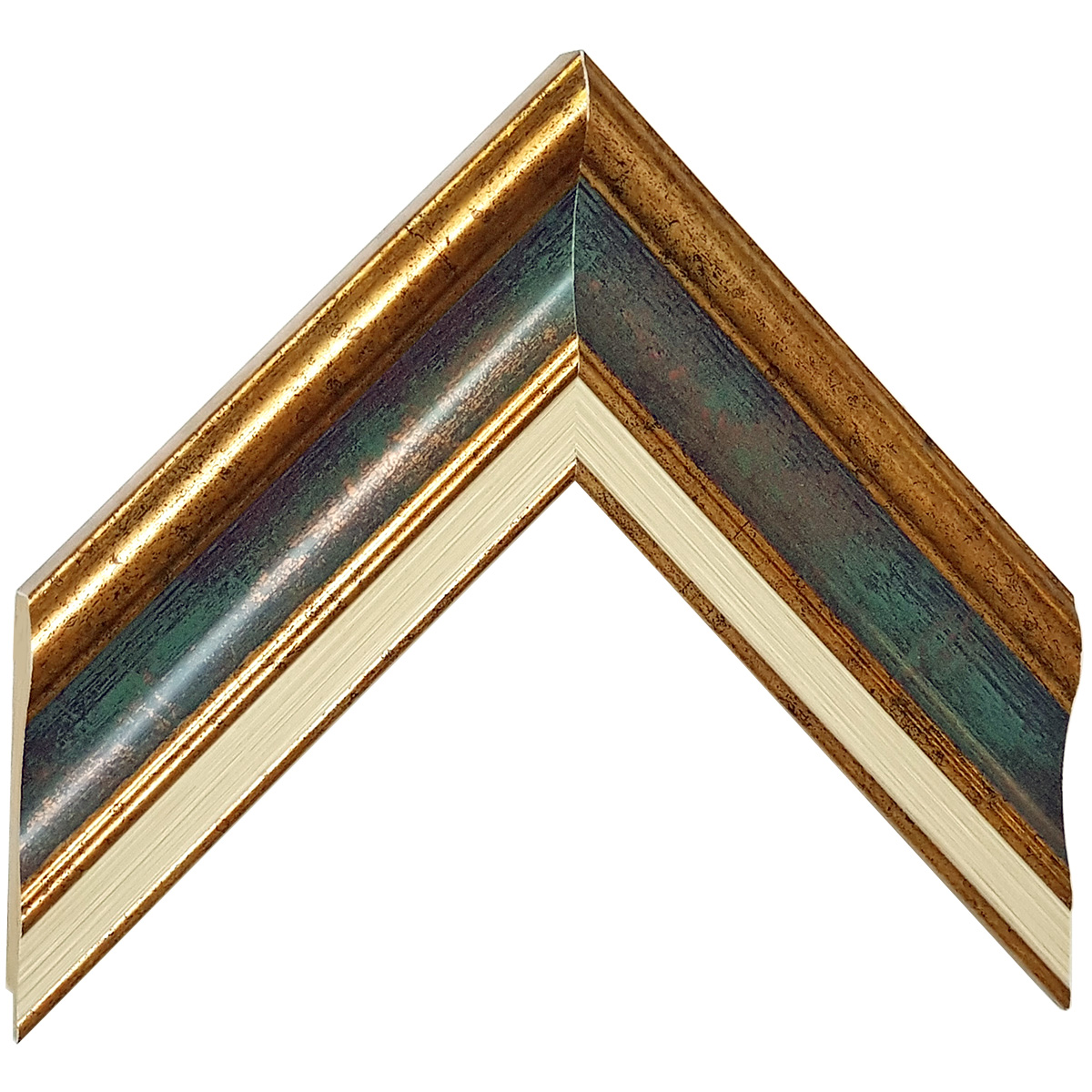 Moulding finger-jointed pine - width 61mm height 20 - Gold, blue band - Sample