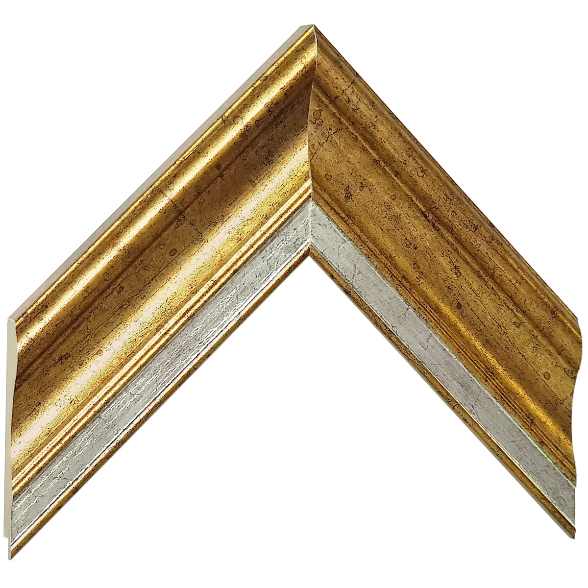 Moulding finger-jointed pine - width 61mm height 20 - Gold, silver edg - Sample