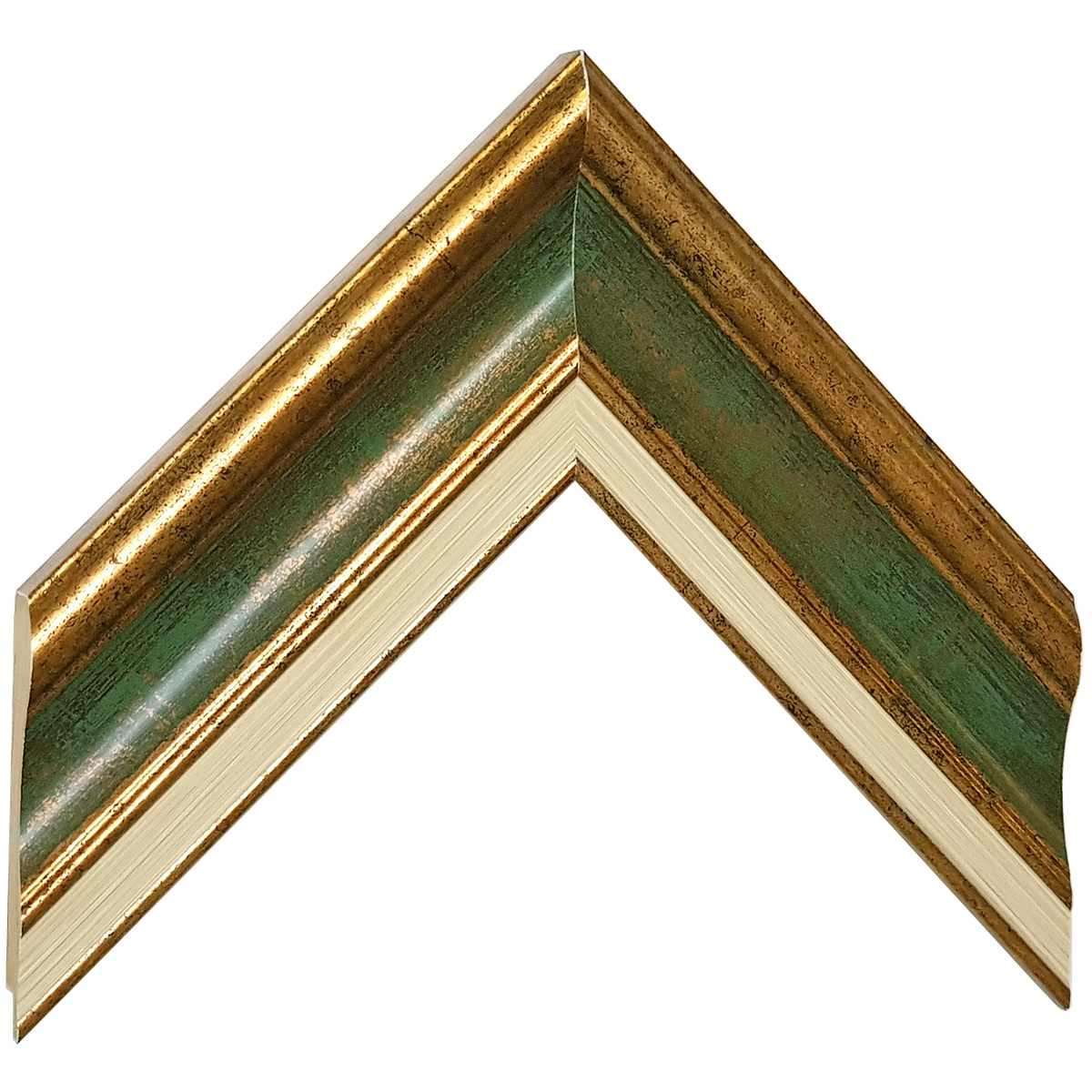Moulding finger-jointed pine - width 61mm height 20 - Gold, green band - Sample