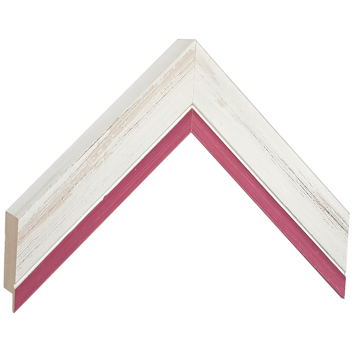 Moulding finger-jointed pine height 33mm - White, fucsia edge - Sample