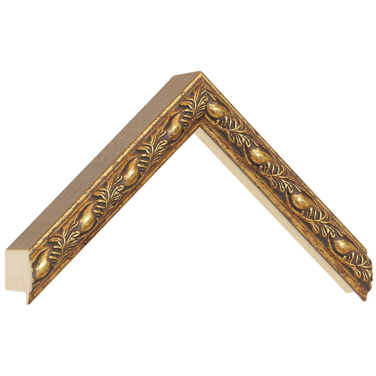 Moulding finger-jointed pine, width 21mm, height 60 - Gold, decorated - Sample