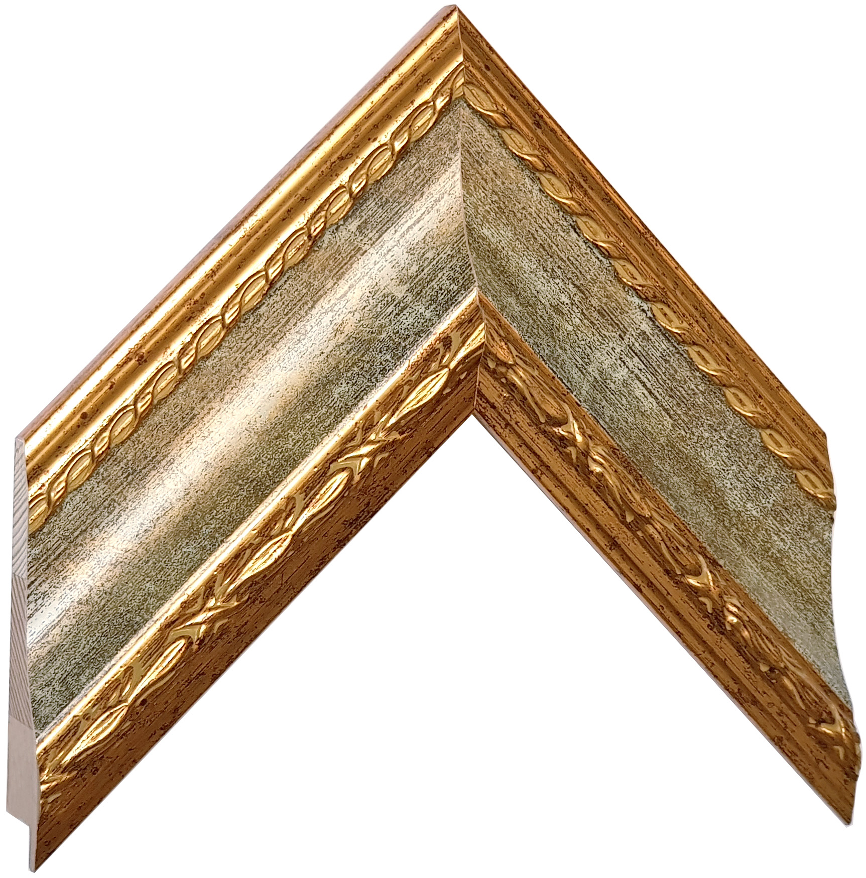 Moulding lamellar pine, width 68mm - gold, white band, decorations - Sample