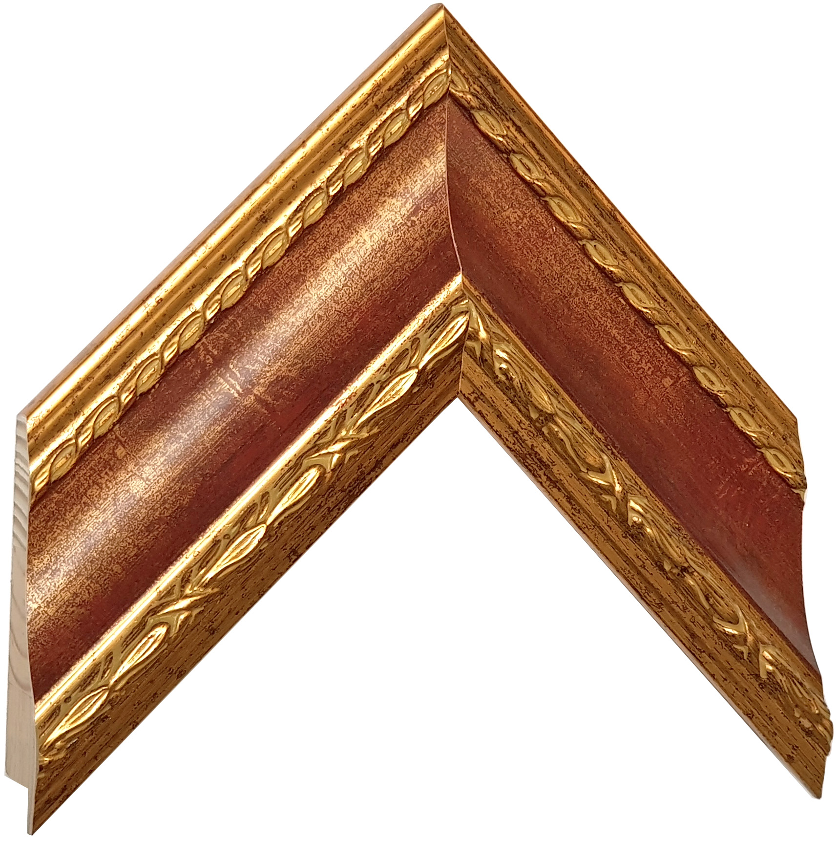 Moulding lamellar pine, width 68mm - gold, red band, decorations - Sample