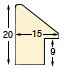 Moulding finger-jointed pine, width 15mm, height 20 - Light Grey - Profile