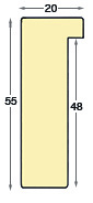 Moulding ayous, width 20mm, height 55mm, bare timber - Profile