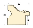 Moulding fingerjointed pine, width 32mm, height 31, embossed bare timber - Profile