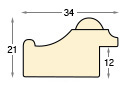 Moulding ayous, width 34 mm, height 21, embossed bare timber - Profile