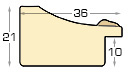 Moulding fingerjointed pine, width 36mm, height 21 - Brown, gold edge - Profile