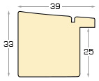 Moulding fingerjointed pine, width 39mm, height 33 - White, pearl edge - Profile